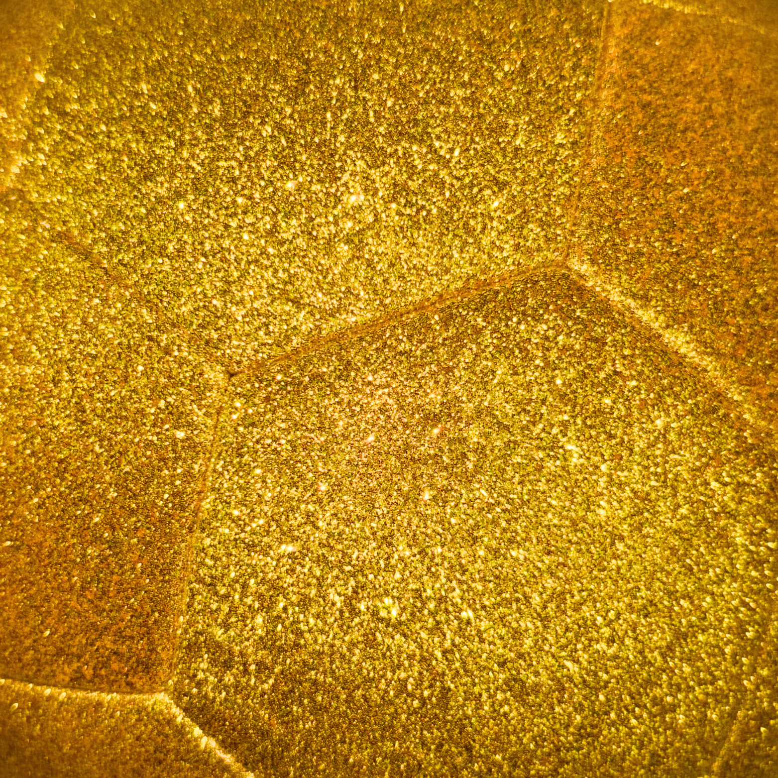 Closeup photo of kids gold glitter soccer ball sparkle and texture.